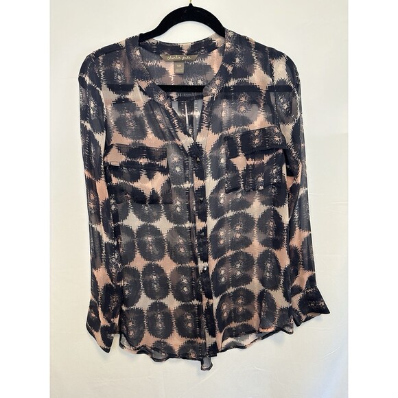 Charlie Jade Women Navy/Blush Chic Workwear, Silk, Casual, Flowy, Size S Sheer - Picture 2 of 12